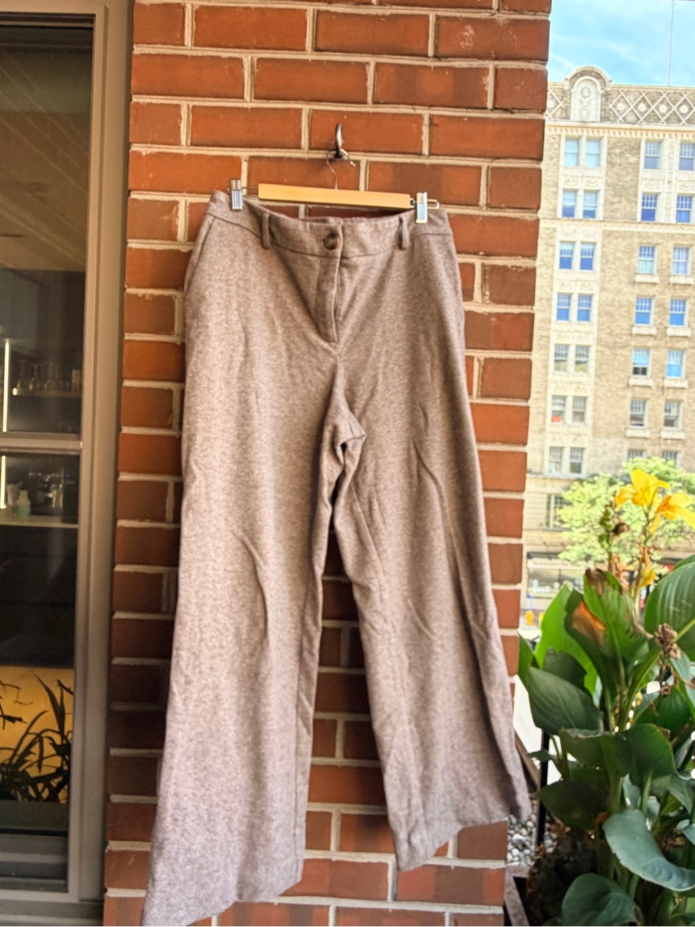 Hilary Radley Brown Herringbone Wide-Leg Flannel Pants